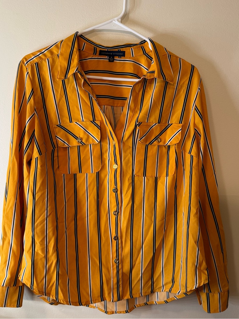 Adrienne Vittadini Mustard Yellow Stripe Button-Down Blouse